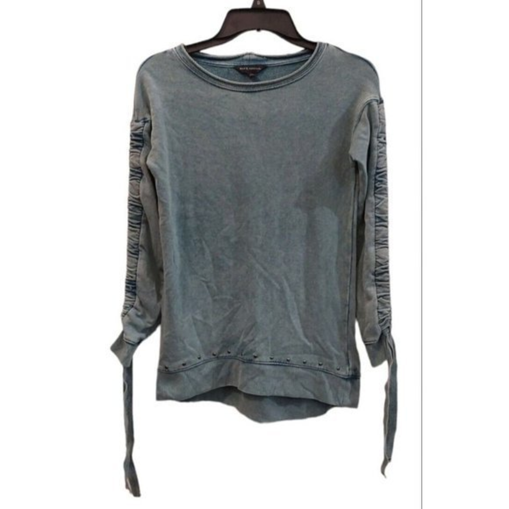 Rock‎ & Republic Top French Terry Ruched Sleeve Sweatshirt Womens Size XS
